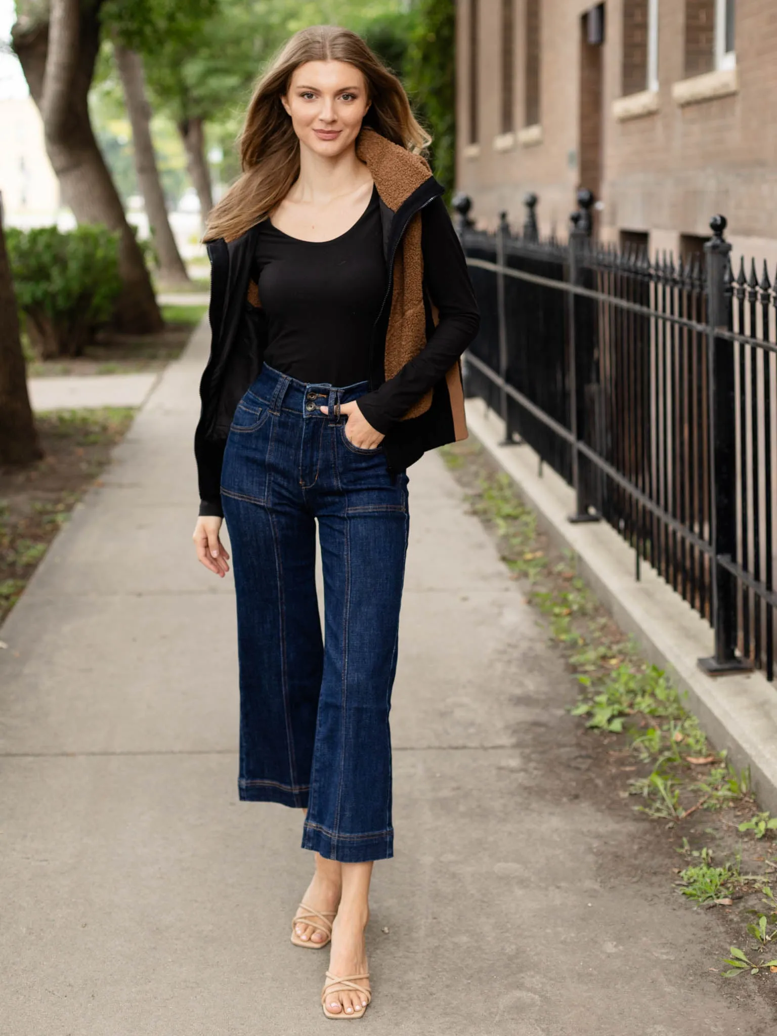 MICA French Navy Super High Rise Wide Leg Crop