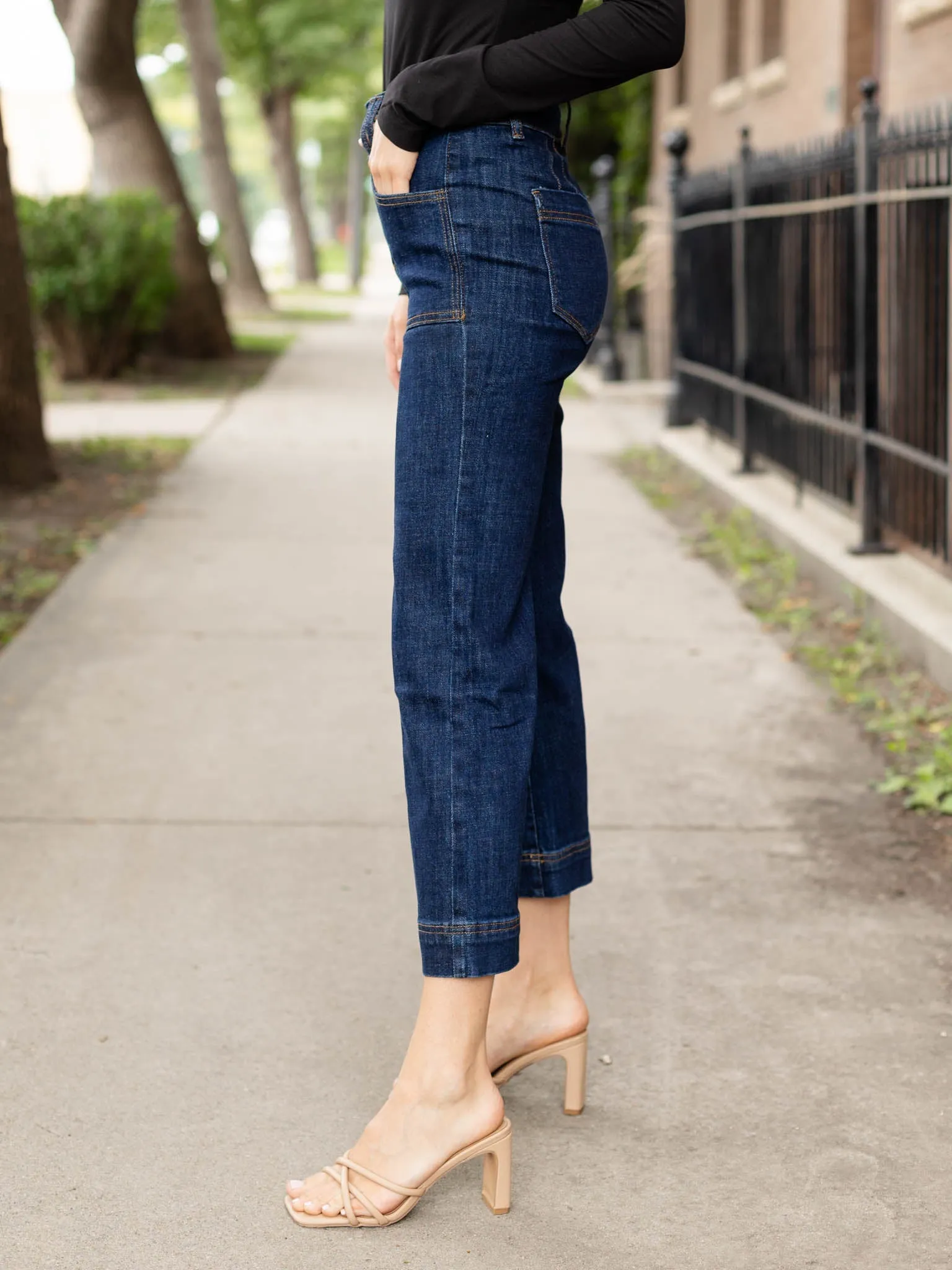 MICA French Navy Super High Rise Wide Leg Crop